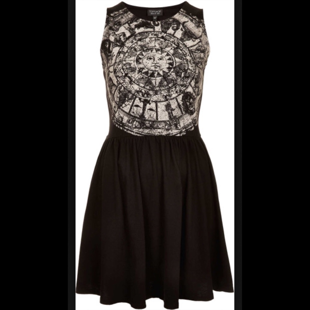 EUC Topshop Zodiac Print Jersey Skater Dress  Black - Size 6